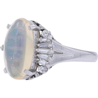 Platinum Opal Ring with 0.52 Carats Total Diamond Weight and 3.44 Carats Opal