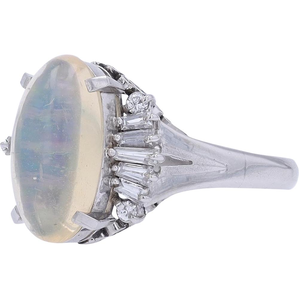 Platinum Opal Ring with 0.52 Carats Total Diamond Weight and 3.44 Carats Opal