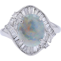 Platinum Opal Ring with 0.58 Carats of Diamond Accents - 1.73 Carat Total Opal Weight