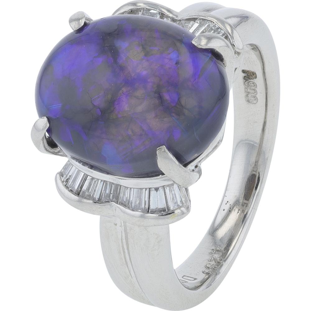 Platinum Opal Ring with 4.28 Carat Opal and 0.23 Carat Diamond Accents