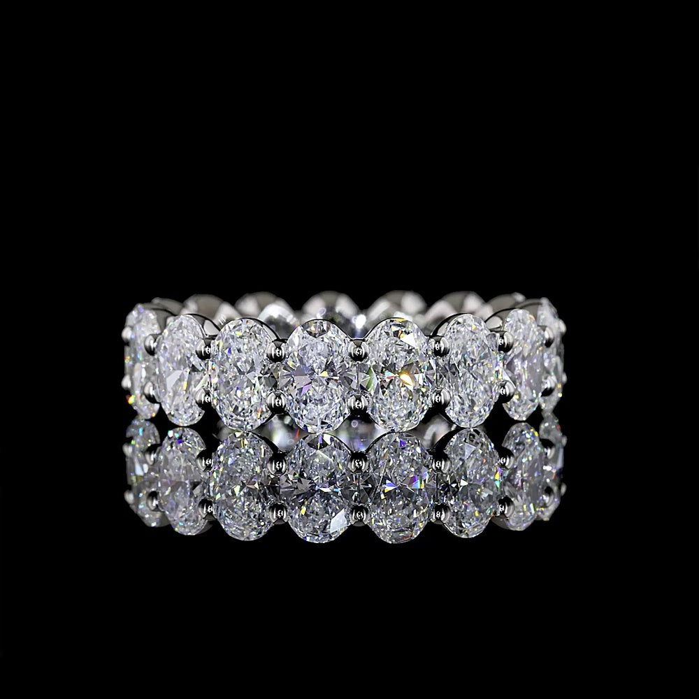 Platinum Oval Cut Lab Diamond Eternity Band - 4.92 Carat Total Weight, 17 Stones E-F VS, North-South Prong Setting, Endless Stackable Ring for Women - Covaloro Fine Jewelry