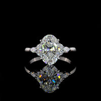 Platinum Oval Cut Lab Diamond Ring with Marquise and Round Accent Stones - 2.81 Carat Total Diamond Weight - Covaloro Fine Jewelry