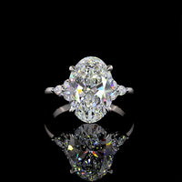 Platinum Oval Cut Lab Diamond Ring with Marquise and Round Accent Stones - 4.80 Carat Total Diamond Weight, F VS1 Center - Covaloro Fine Jewelry