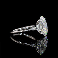 Platinum Oval Cut Lab Diamond Ring with Marquise and Round Accent Stones - 4.80 Carat Total Diamond Weight, F VS1 Center - Covaloro Fine Jewelry