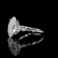 Platinum Oval Cut Lab Diamond Ring with Marquise and Round Accent Stones - 4.80 Carat Total Diamond Weight, F VS1 Center - Covaloro Fine Jewelry