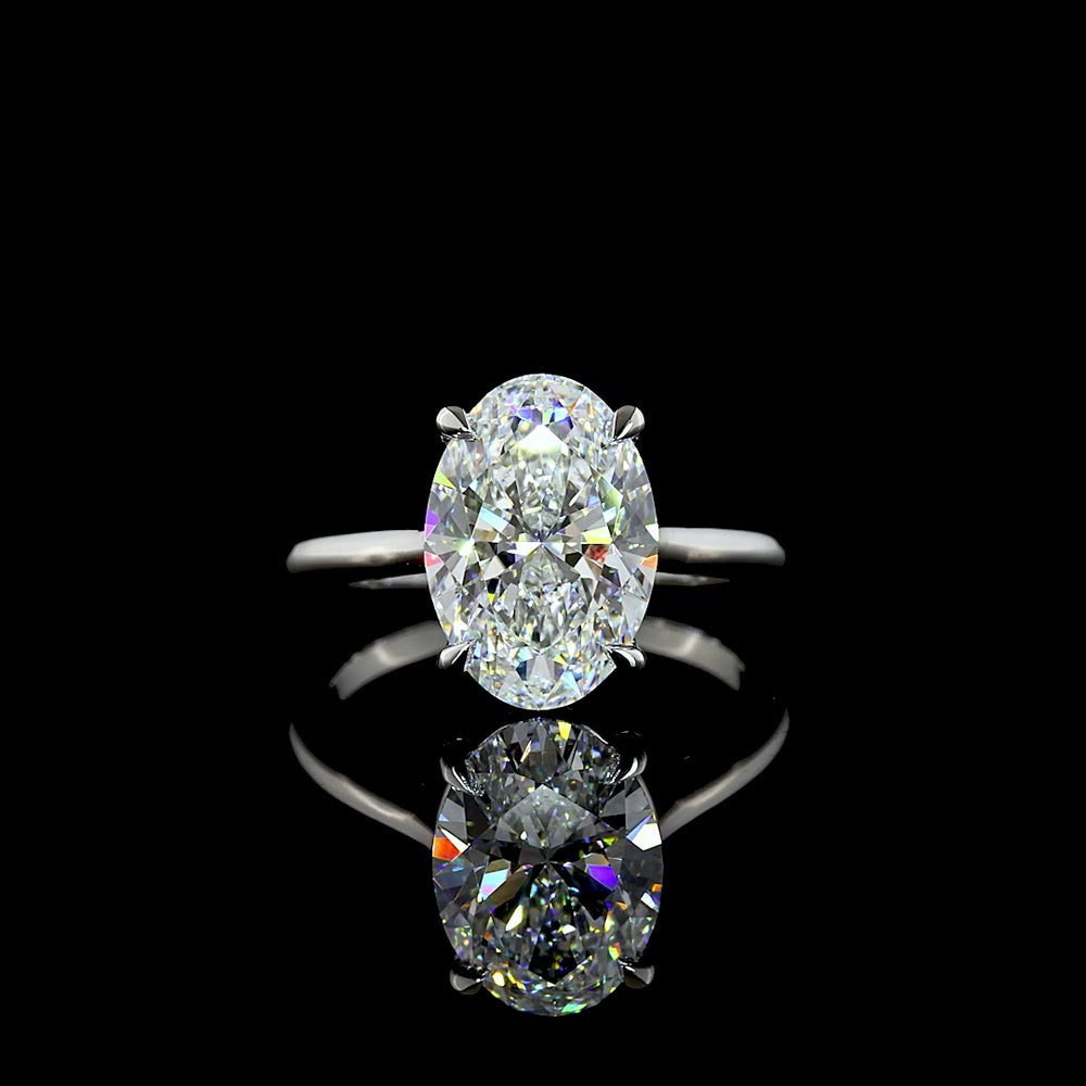 Platinum Oval Cut Solitaire Engagement Ring with 3.56 Carat E-F Color VVS2 Clarity Lab Diamond - IGI Certified - Covaloro Fine Jewelry