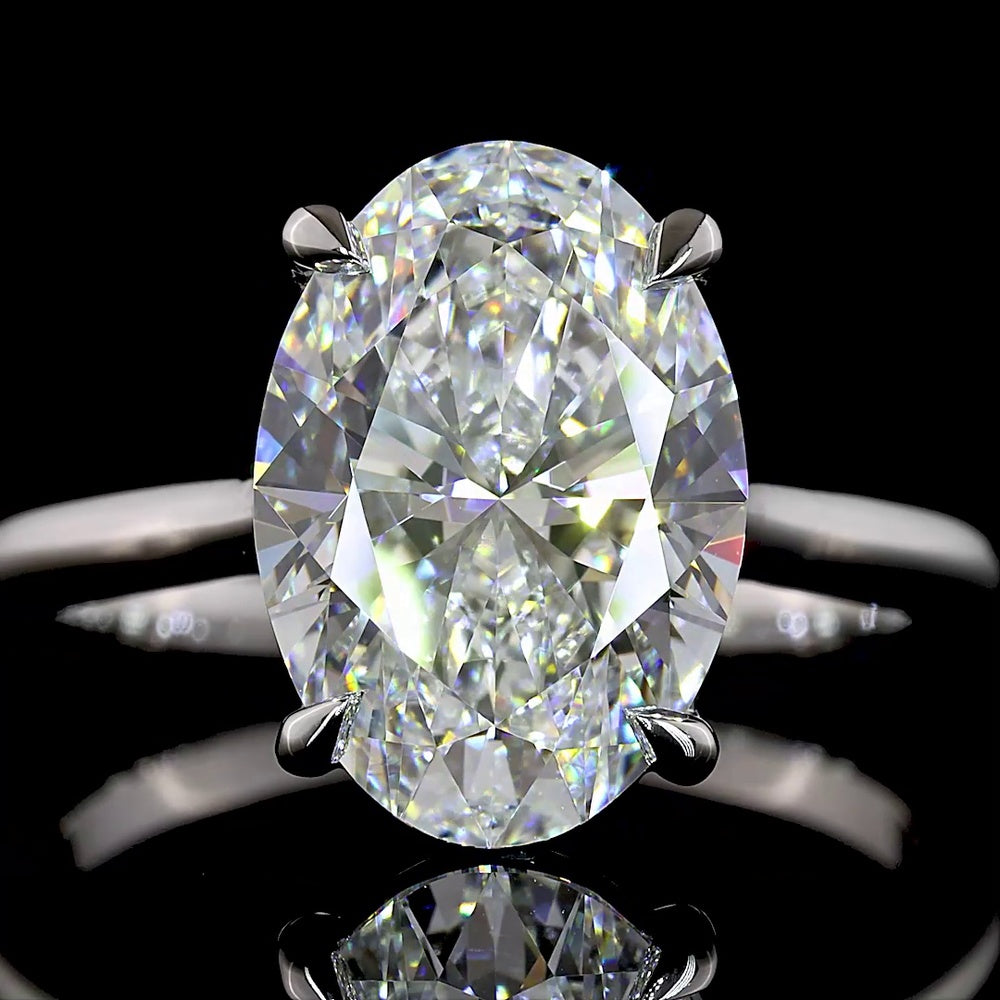 Platinum Oval Cut Solitaire Engagement Ring with 3.56 Carat E-F Color VVS2 Clarity Lab Diamond - IGI Certified - Covaloro Fine Jewelry