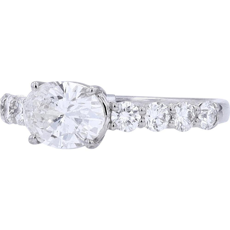 Platinum Oval Diamond Engagement Ring - 1.53 Carat Total Diamond Weight