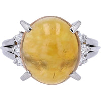 Platinum Oval Fire Opal Ring with 0.12 Carat Total Diamond Accents