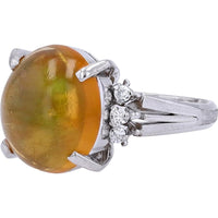Platinum Oval Fire Opal Ring with 0.12 Carat Total Diamond Accents