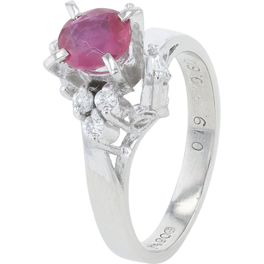 Platinum Oval Ruby and Diamond Accent Ring - 0.60 Carat Ruby Center with 0.19 Carat Total Diamond Weight