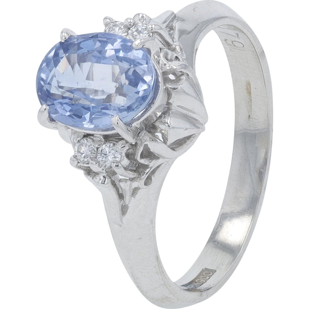 Platinum Oval Sapphire Ring with 0.05 Carat Diamond Accents - 1.79 Carat Total Sapphire Weight