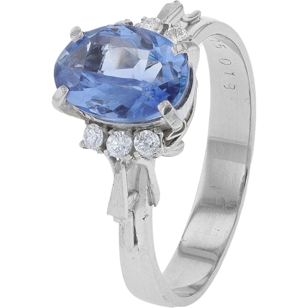 Platinum Oval Sapphire Ring with Diamond Accents - 2.15 Carat Sapphire and 0.13 Carat Total Diamond Weight