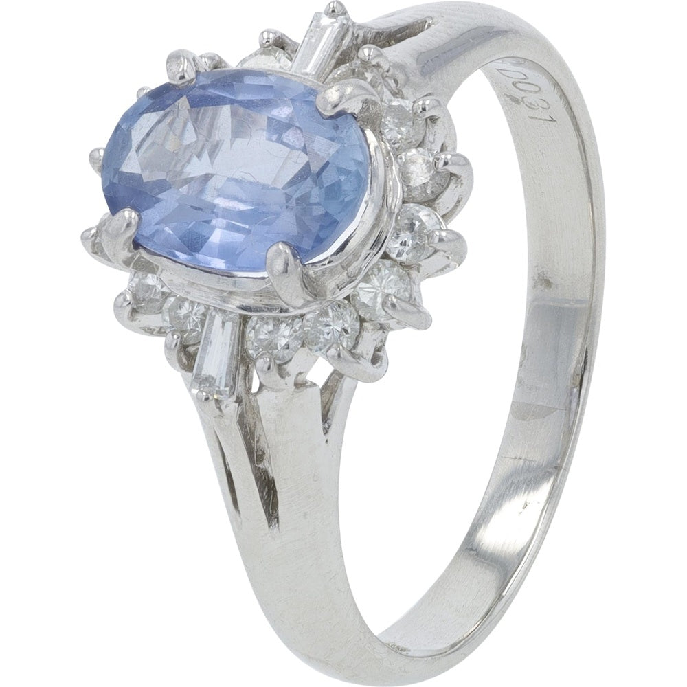 Platinum Oval Sapphire Ring with Diamond Halo - 1.30 Carat Sapphire and 0.31 Carat Total Diamond Weight