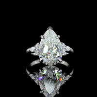 Platinum Pear Shape Engagement Ring with 4.51 Carats Lab Grown F VS1 Center Diamond and Marquise & Round Diamond Accents - 4.75 Carats Total Diamond Weight - Covaloro Fine Jewelry