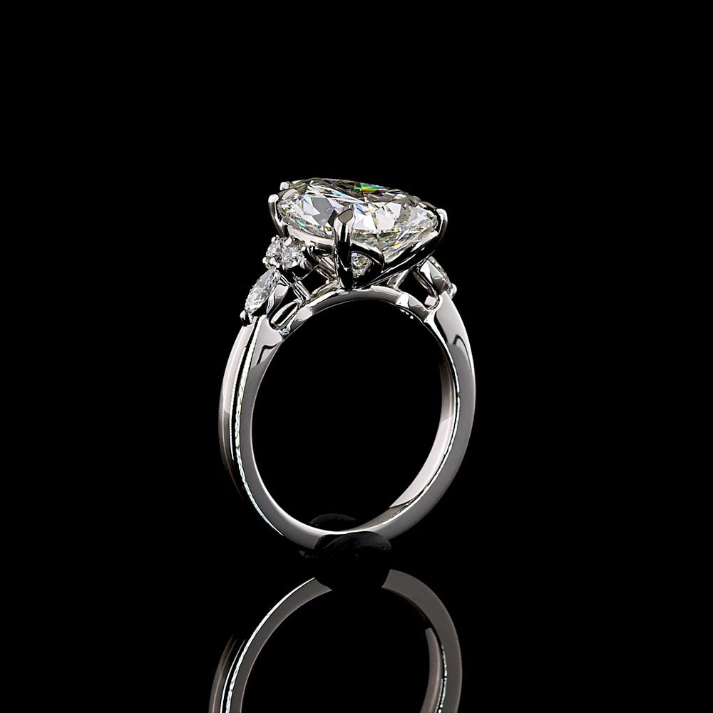 Platinum Pear Shape Engagement Ring with 4.51 Carats Lab Grown F VS1 Center Diamond and Marquise & Round Diamond Accents - 4.75 Carats Total Diamond Weight - Covaloro Fine Jewelry