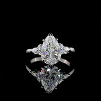 Platinum Pear Shape Lab Diamond Ring with Marquise and Round Accents - 2.82 Carat Total Diamond Weight, F Color VS1 Clarity - Covaloro Fine Jewelry
