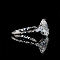 Platinum Pear Shape Lab Diamond Ring with Marquise and Round Accents - 2.82 Carat Total Diamond Weight, F Color VS1 Clarity - Covaloro Fine Jewelry