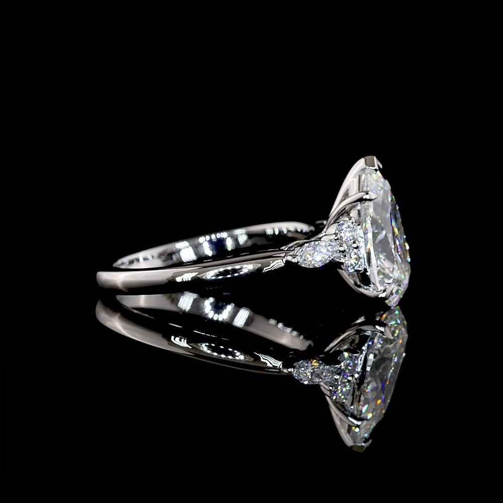 Platinum Pear Shape Lab Diamond Ring with Marquise and Round Accents - 2.82 Carat Total Diamond Weight, F Color VS1 Clarity - Covaloro Fine Jewelry
