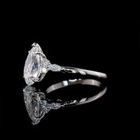 Platinum Pear Shape Lab Diamond Ring with Marquise and Round Accents - 2.82 Carat Total Diamond Weight, F Color VS1 Clarity - Covaloro Fine Jewelry