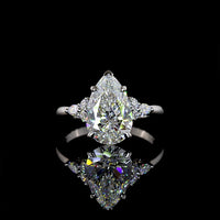 Platinum Pear-Shape Lab Diamond Ring with Marquise and Round Accents - 3.46 Carat Total Weight (F-VS1) - Covaloro Fine Jewelry