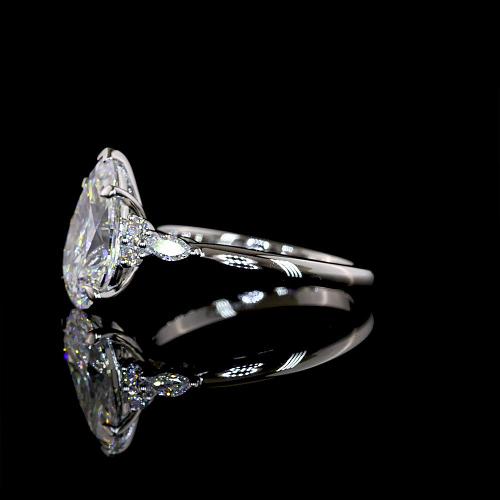 Platinum Pear-Shape Lab Diamond Ring with Marquise and Round Accents - 3.46 Carat Total Weight (F-VS1) - Covaloro Fine Jewelry