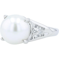 Platinum Pearl Ring with 11.2 mm Pearl and 0.22 Carat Diamond Accents in Platinum