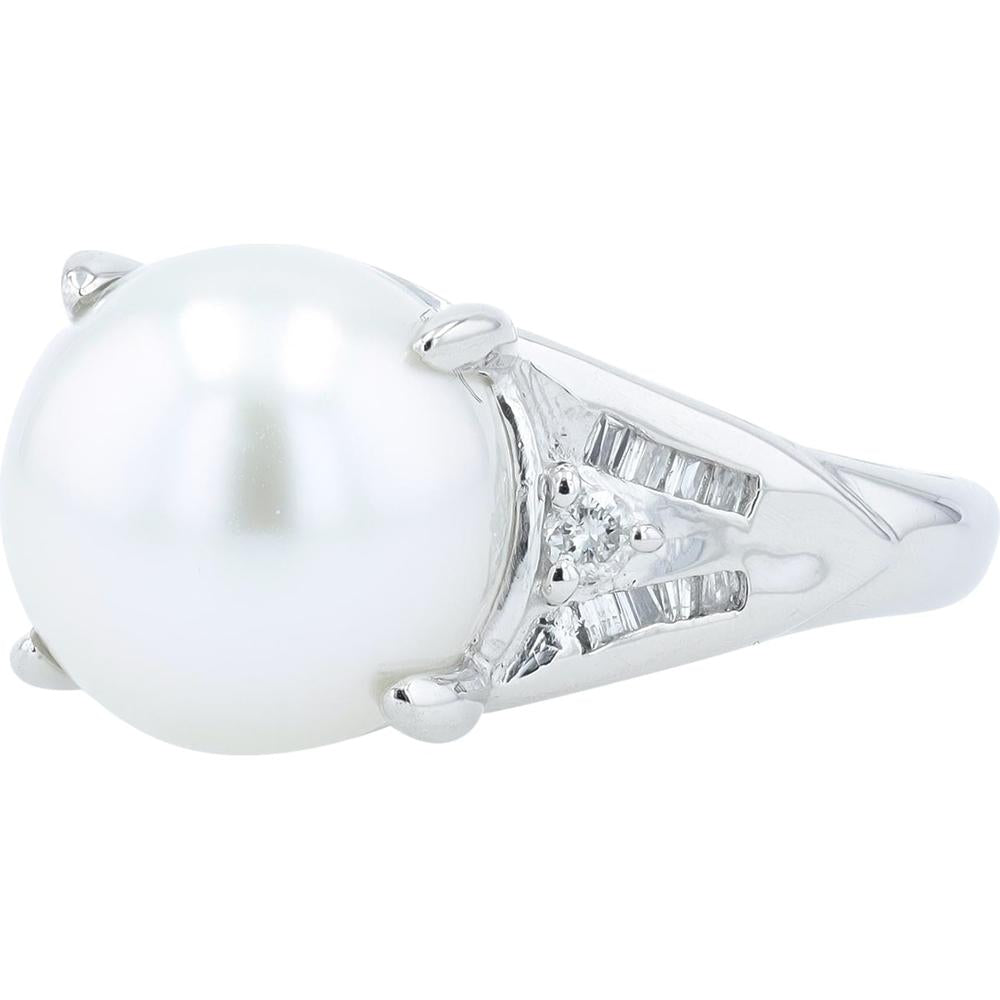 Platinum Pearl Ring with 11.2 mm Pearl and 0.22 Carat Diamond Accents in Platinum
