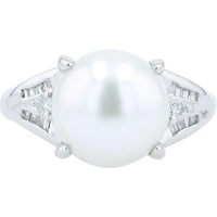 Platinum Pearl Ring with 11.2 mm Pearl and 0.22 Carat Diamond Accents in Platinum