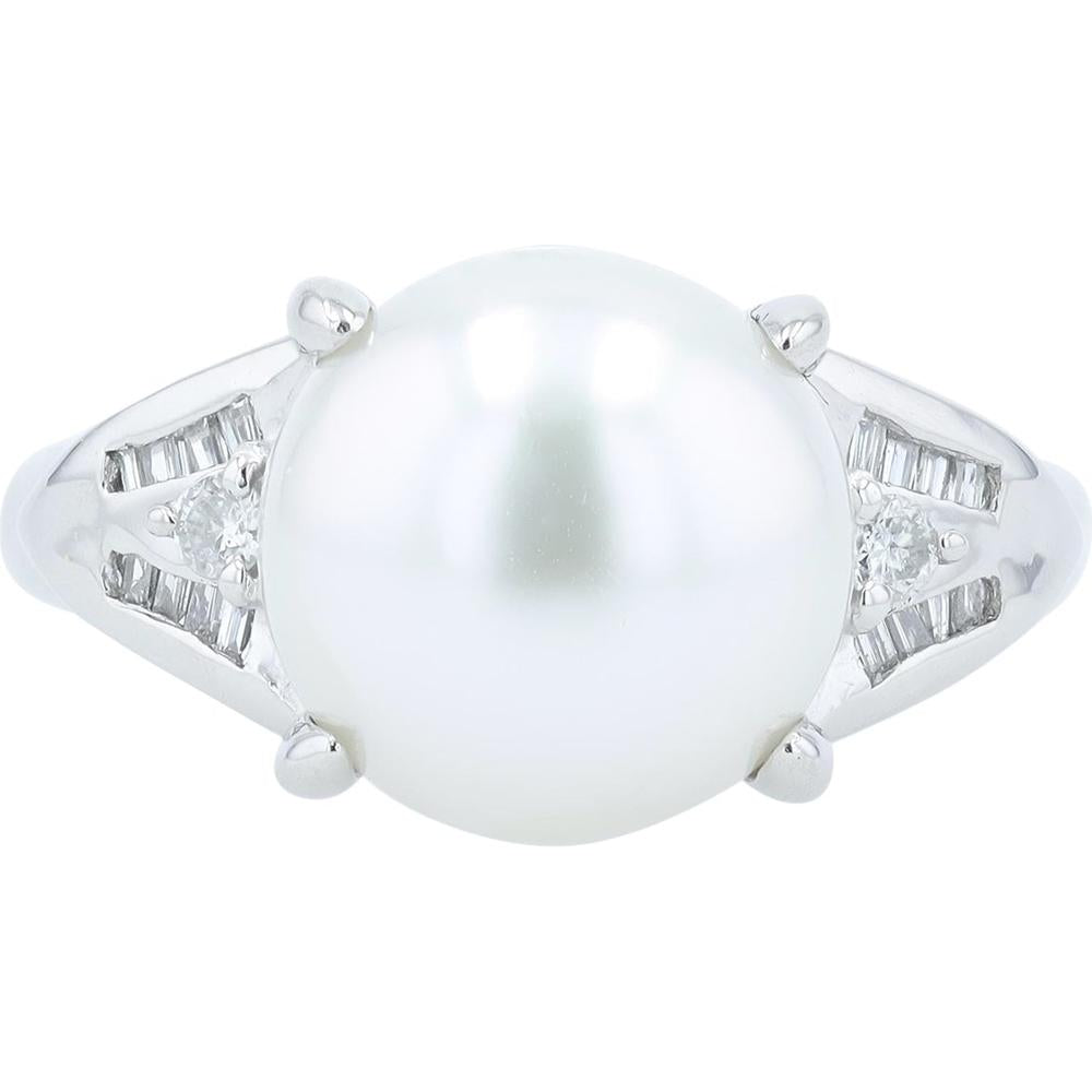 Platinum Pearl Ring with 11.2 mm Pearl and 0.22 Carat Diamond Accents in Platinum