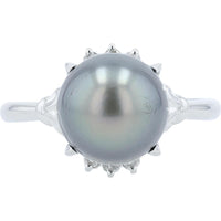 Platinum Pearl Ring with Diamond Accents - 10.3 mm Pearl, 0.10 