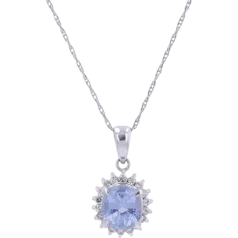 Platinum Pendant with 1.26 Carat Sapphire and 0.14 Carat Diamonds on 18-Inch Chain
