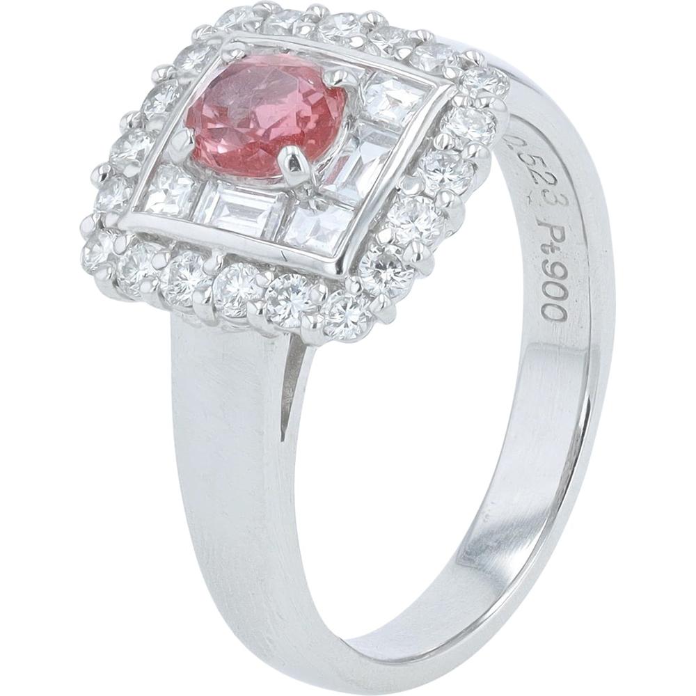 Platinum Pink Sapphire Halo Ring with Diamond Accents - 0.523 Carat Pink Sapphire, 0.71 Carat Total Diamond Weight