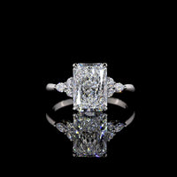 Platinum Radiant Cut Lab Diamond Ring with Marquise and Round Side Stones - 3.55 Carat Total Diamond Weight, F VS1 Center - Covaloro Fine Jewelry
