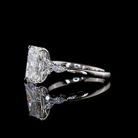 Platinum Radiant Cut Lab Diamond Ring with Marquise and Round Side Stones - 3.55 Carat Total Diamond Weight, F VS1 Center - Covaloro Fine Jewelry