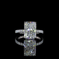 Platinum Radiant Cut Lab Diamond Solitaire Ring with North-South Setting and Pave Shank - 4.03 Carats Center, 4.5 Carats Total Diamond Weight - Covaloro Fine Jewelry