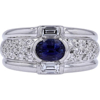 Platinum Ring with 0.90 Carat Oval Sapphire Center and 0.53 Carat Total Diamond Accents