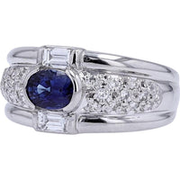 Platinum Ring with 0.90 Carat Oval Sapphire Center and 0.53 Carat Total Diamond Accents