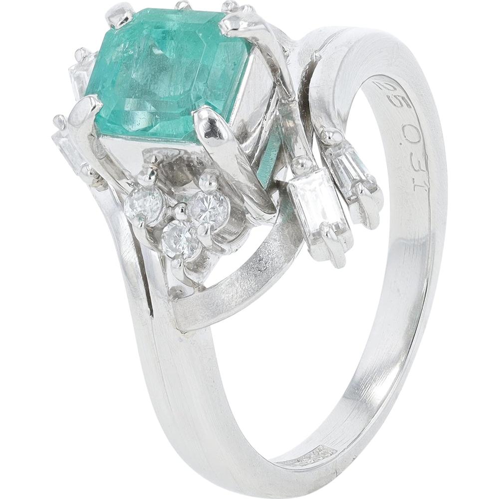 Platinum Ring with 1.25 Carat Emerald and 0.31 Carat Diamond Accents