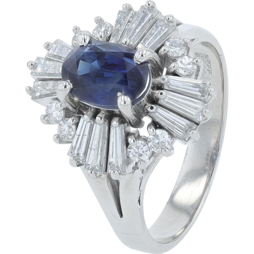 Platinum Ring with 1.30 Carat Oval Sapphire and 0.66 Carat Diamond Accents