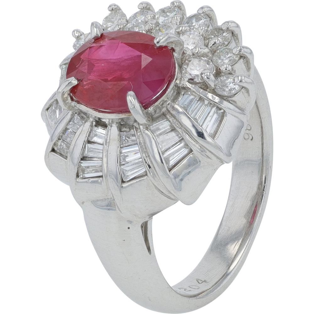 Platinum Ring with 2.04 Carats Burma Ruby and 0.86 Carats Diamonds