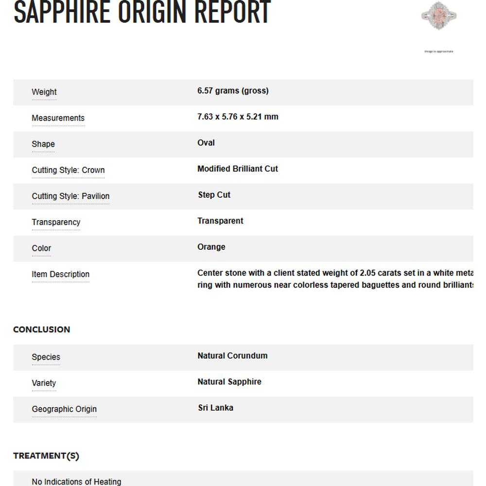 Platinum Ring with 2.05 Carat Peach Sapphire and 0.45 Carat Diamond Accents