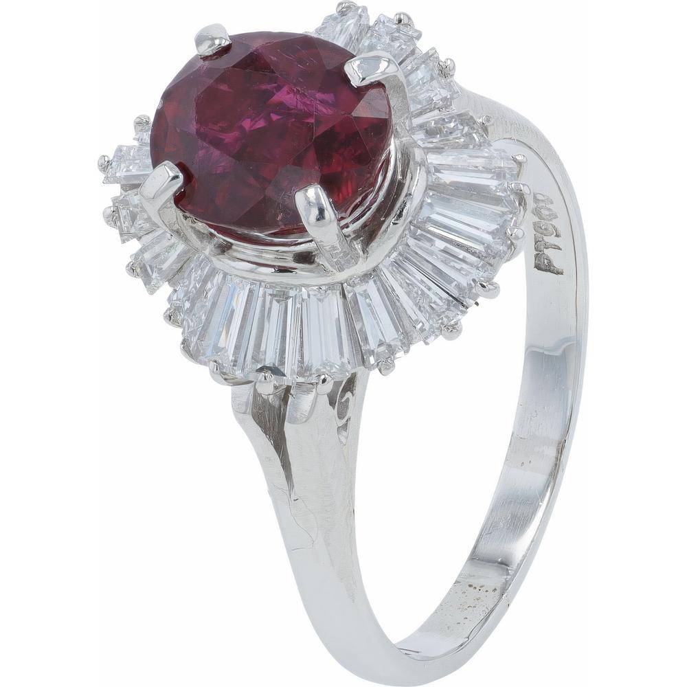 Platinum Ring with 2.10 Carat Ruby and 1.01 Carat Diamond Halo