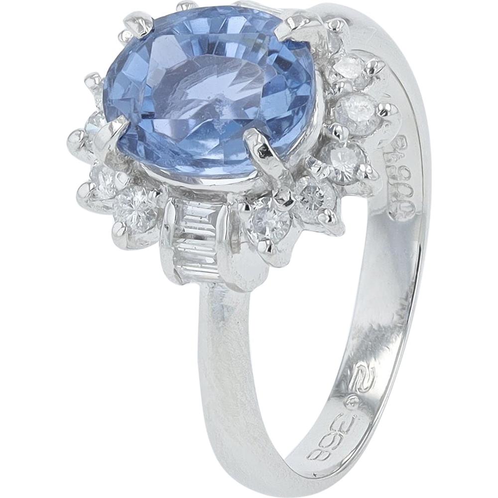 Platinum Ring with 2.368 Carats No-Heat Sri Lanka Sapphire and 0.43 Carats Diamonds