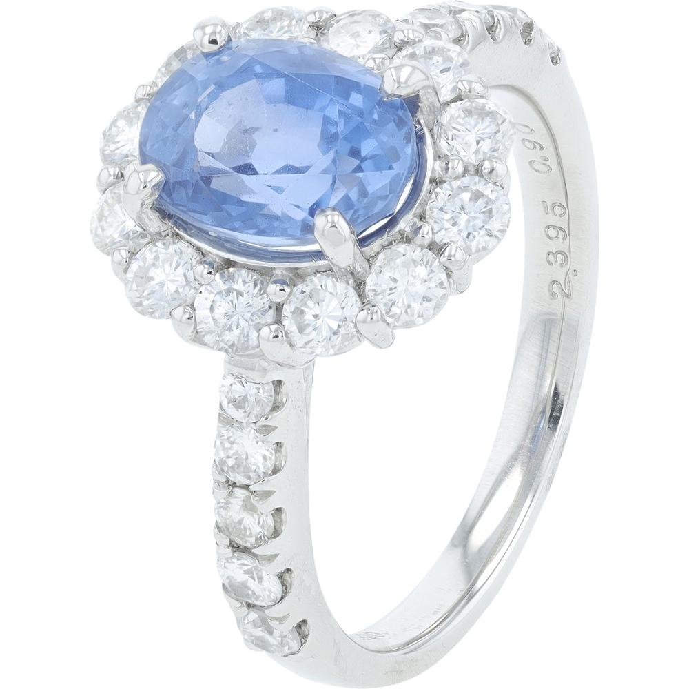 Platinum Ring with 2.395 Carat Sapphire and 0.90 Carat Diamond Halo