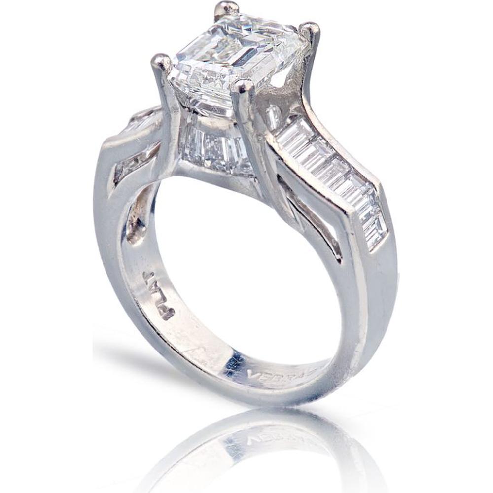 Platinum Ring with 2-Carat Radiant Diamond and Baguette Diamonds on Shank - 2.00 Carats Total Diamond Weight