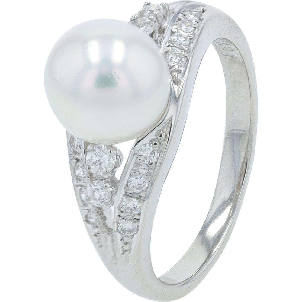 Platinum Ring with 8.16 - 8.21mm Pearl and 0.27 Carat Diamond Accents