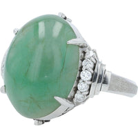 Platinum Ring with Round Jade Center and 0.16 Carat Diamond Accents
