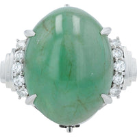 Platinum Ring with Round Jade Center and 0.16 Carat Diamond Accents