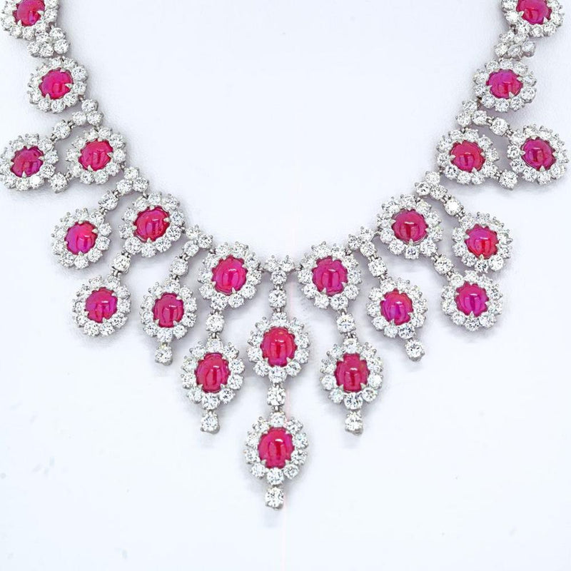 Platinum Ruby & Diamond Collar Necklace - Luxe Elegance with 32.00 Carat Rubies & 52.00 Carat Diamonds